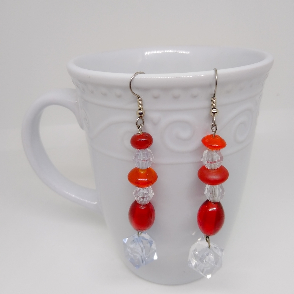 Red and clear beaded earrings
